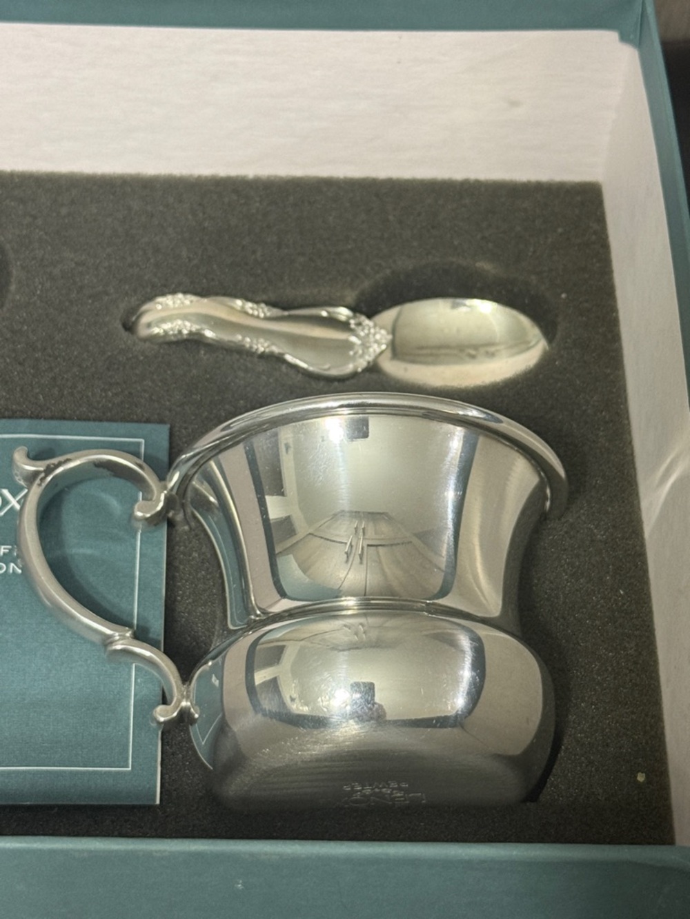Vintage Lenox Baby Cup & Feeding Spoon Kirk Stieff Pewter Collection In Box - Picture 2 of 4